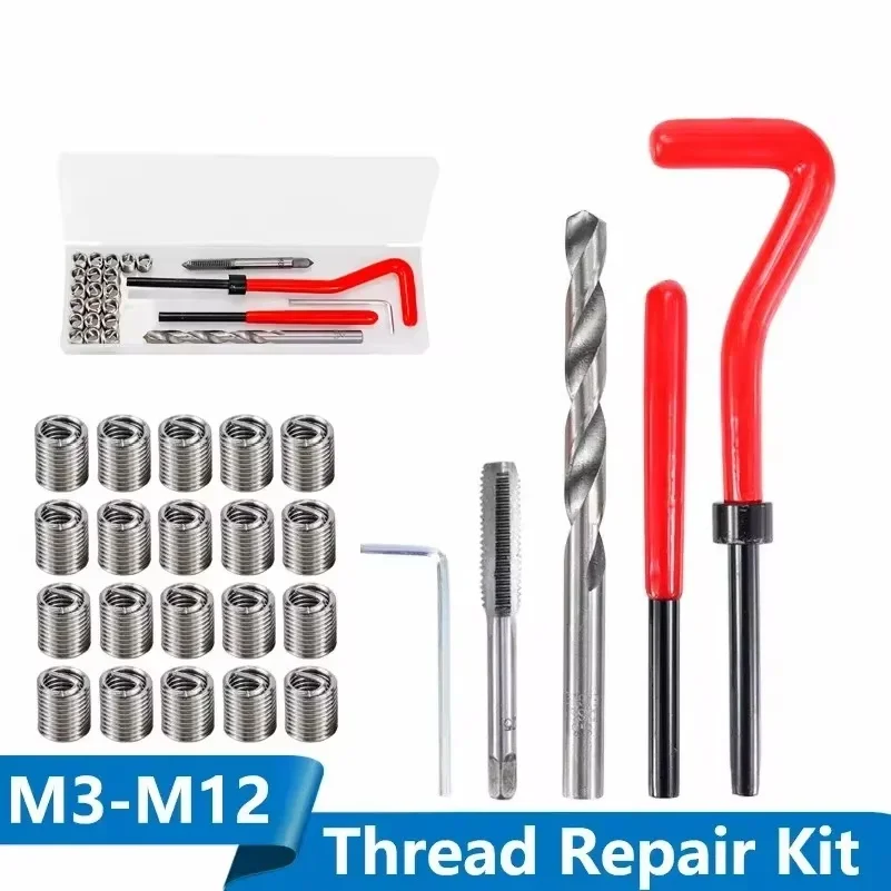 

Thread Repair Tool 25pcs M3/M4/M5/M6/M7/M8/M10/M12/14 for Restoring Damaged Thread Spanner Wrench Twist Drill Bit Hand Tool