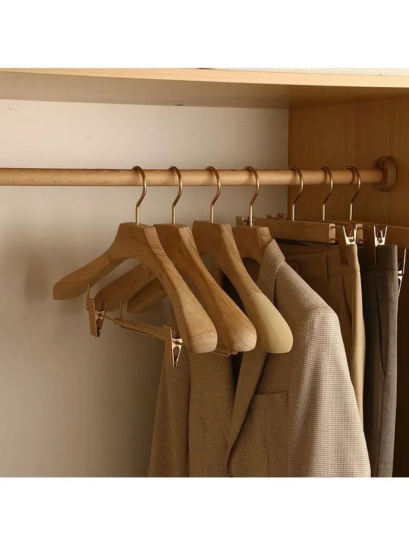 Wide Shoulder Wooden Clothes Hanger for Women Adult Pants Holder No Trace Wood Suit Hanger Home Use Clothing Storage Organizer