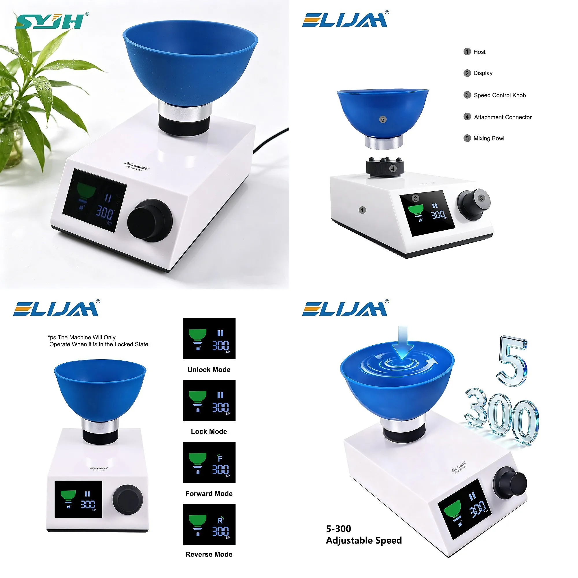 Dentals Impression Material Mixer 5-300RPM Adjustable Speed 4 Modes Forward Reverse for Lab