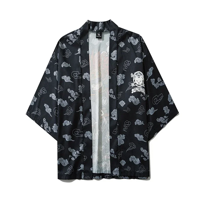 Bebovizi Japanese Style Cat Samurai Kimono Streetwear Men Women Cardigan Japan Harajuku Anime Robe Anime Clothes 2023 Summer