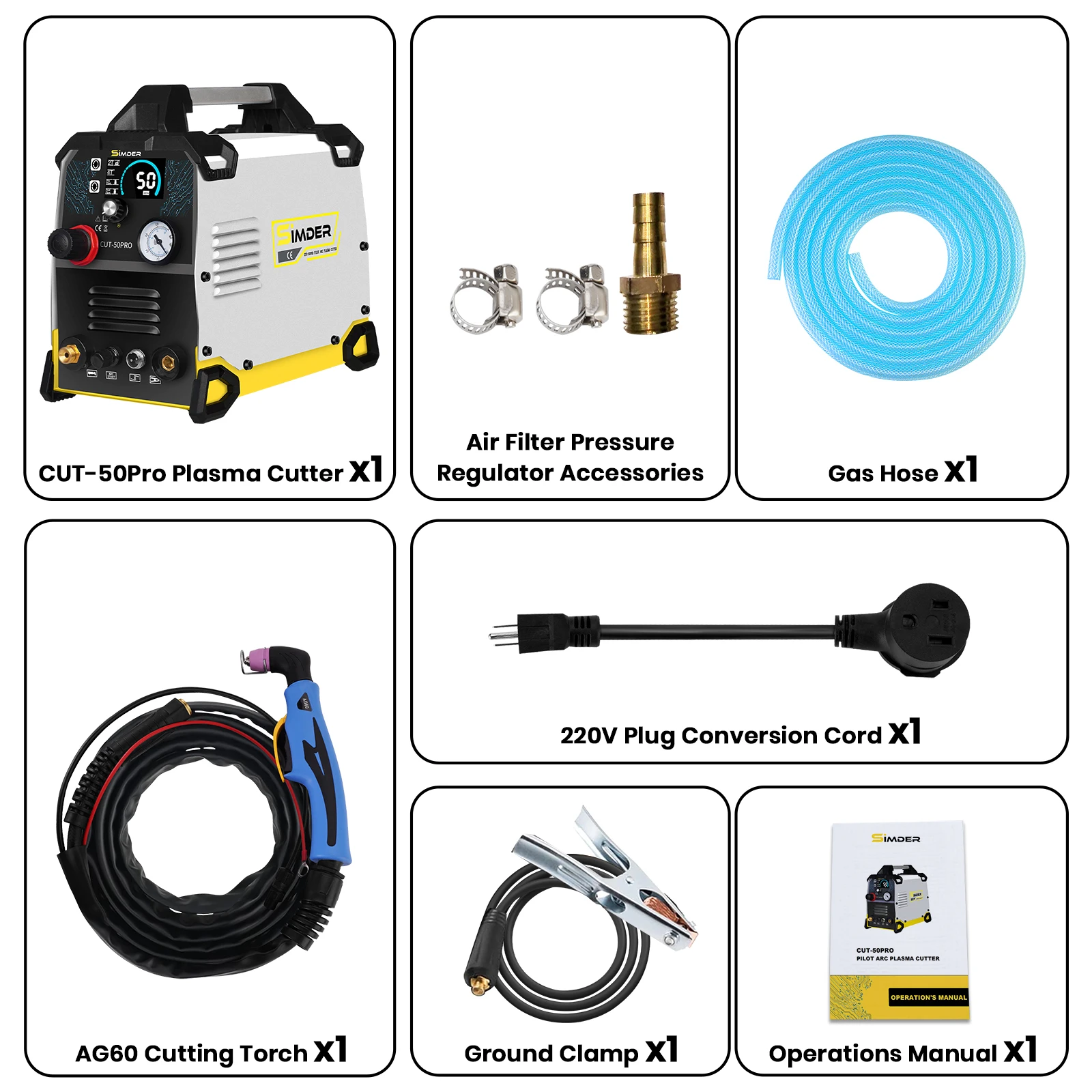 SSIMDER Plasma Cutter 50Amp Non-Touch Pilot ARC Plasma Cutting Machine with High Frequency Dual Voltage 110/220V Plasma Cutter
