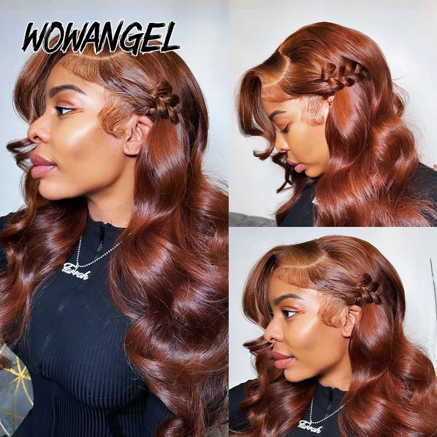250% Pre Cut HD Lace Frontal Wigs Reddish Brown Body Wave 13X6 HD Transparent Lace Front Human Hair Wigs Copper Red Colored