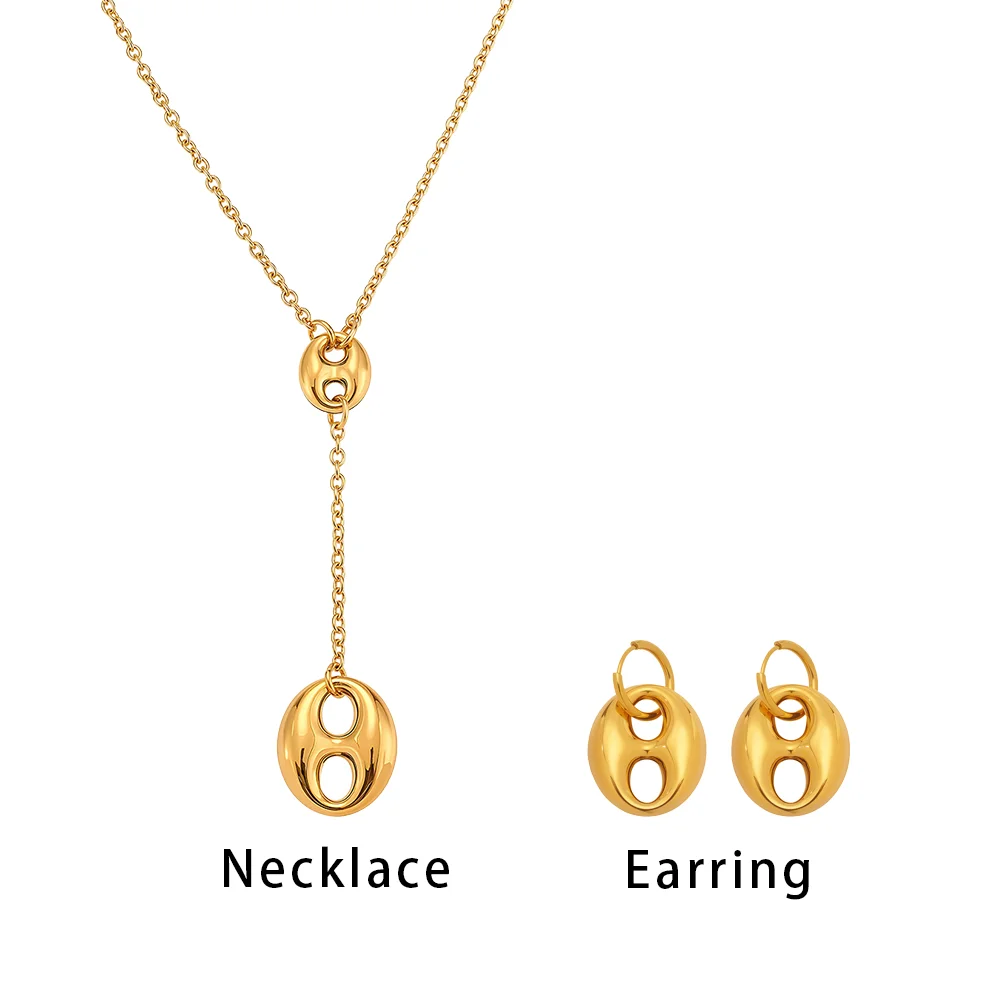 Gold Color Silver Oval Pendant Necklace & Earrings Set, Women's Luxury