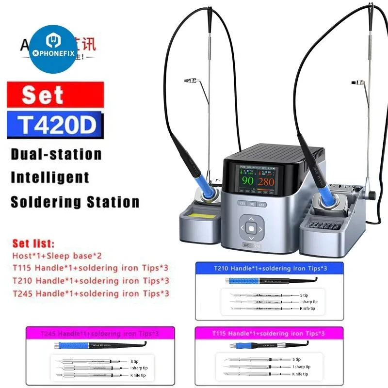 

AIXUN T420D Intelligent Dual-channel Fast Pre-Heating Soldering Station Support T245 T210 T115 Handles for Phone Welding Repair