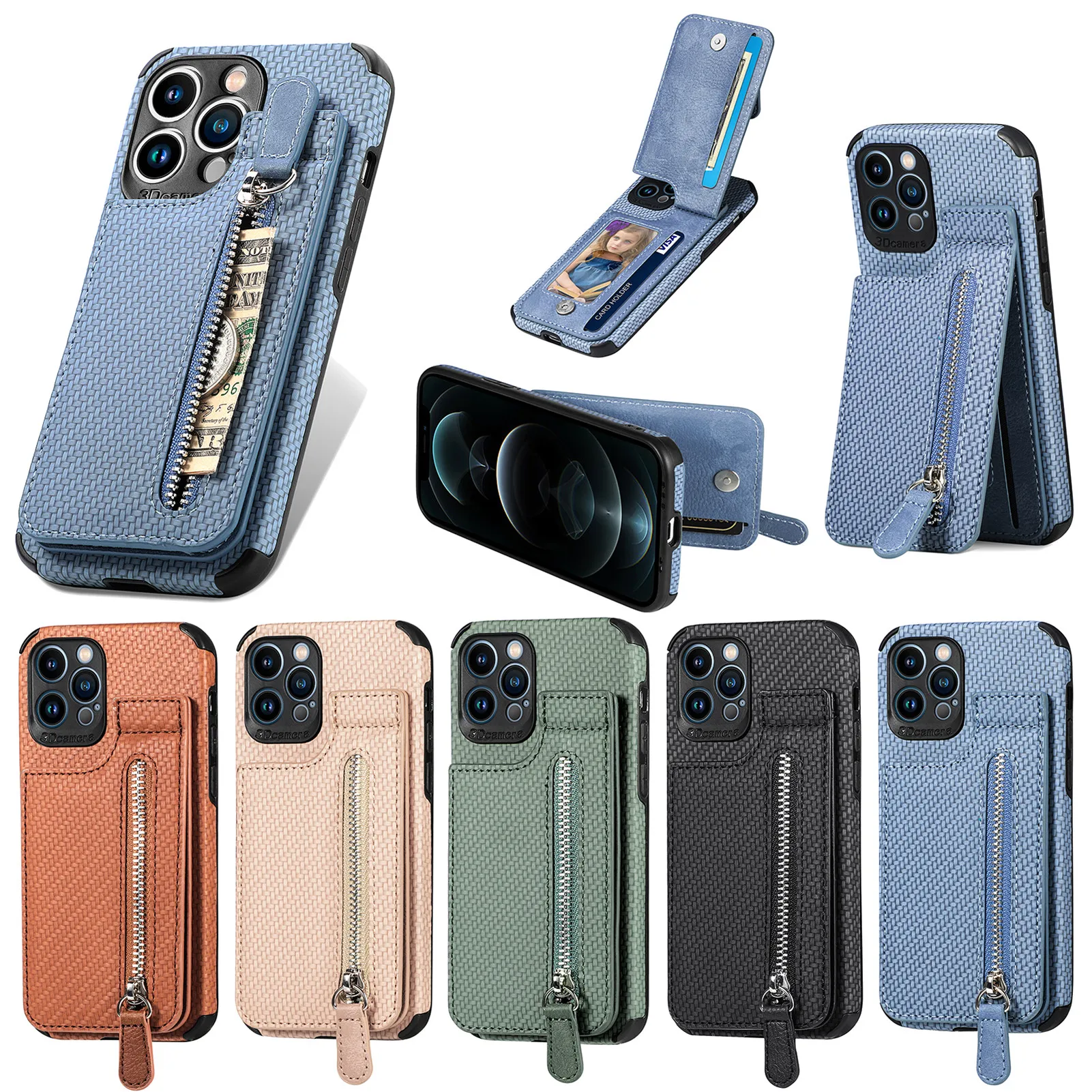 

Fiber Pattern TPU Frame Case For iPhone 15 14 13 12 Mini 11 Pro XS Max XR X 8 7 Plus SE 2022 2020 Pu Wallet Card Holder Cover