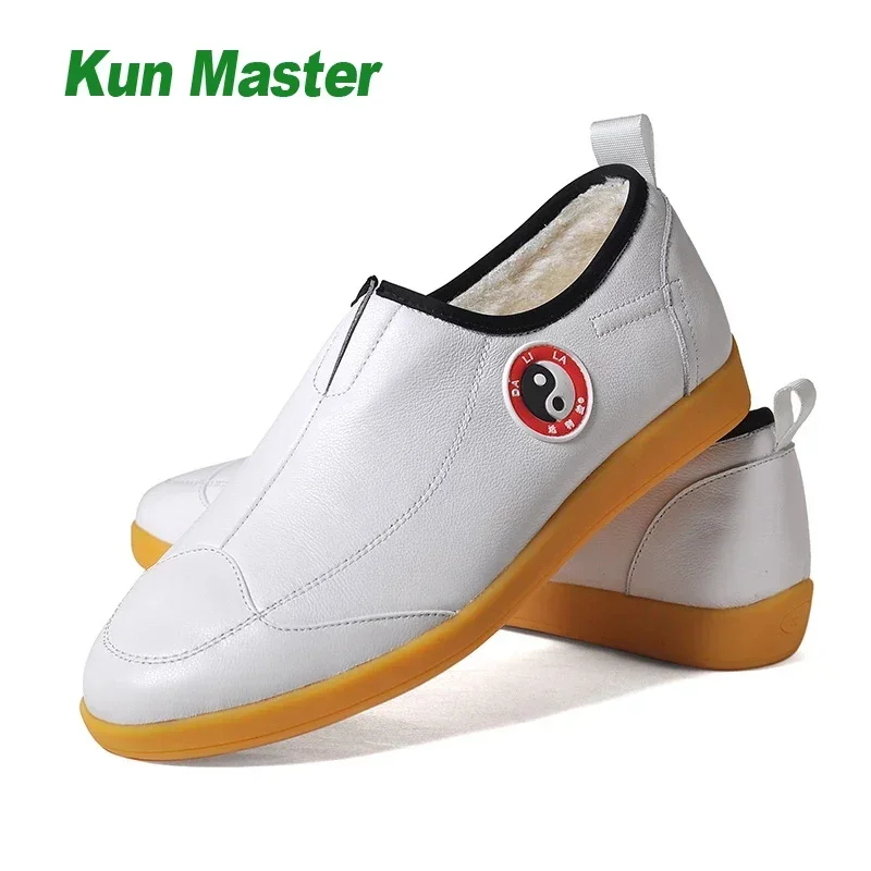 Winter Thicken Keep Warm Genuine Leather Kung Fu Tai Chi Shoes Martial Art Shoes Sports Sneakers Cowhide White Men Women 2022