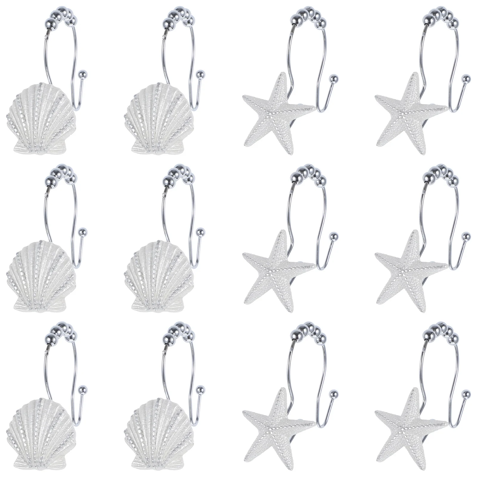 

12Pcs Premium Bath Curtain Rings Hangers Marine Life Inspired Metal Curtain Hooks Rust Resistant Shower Ring Clips for Room
