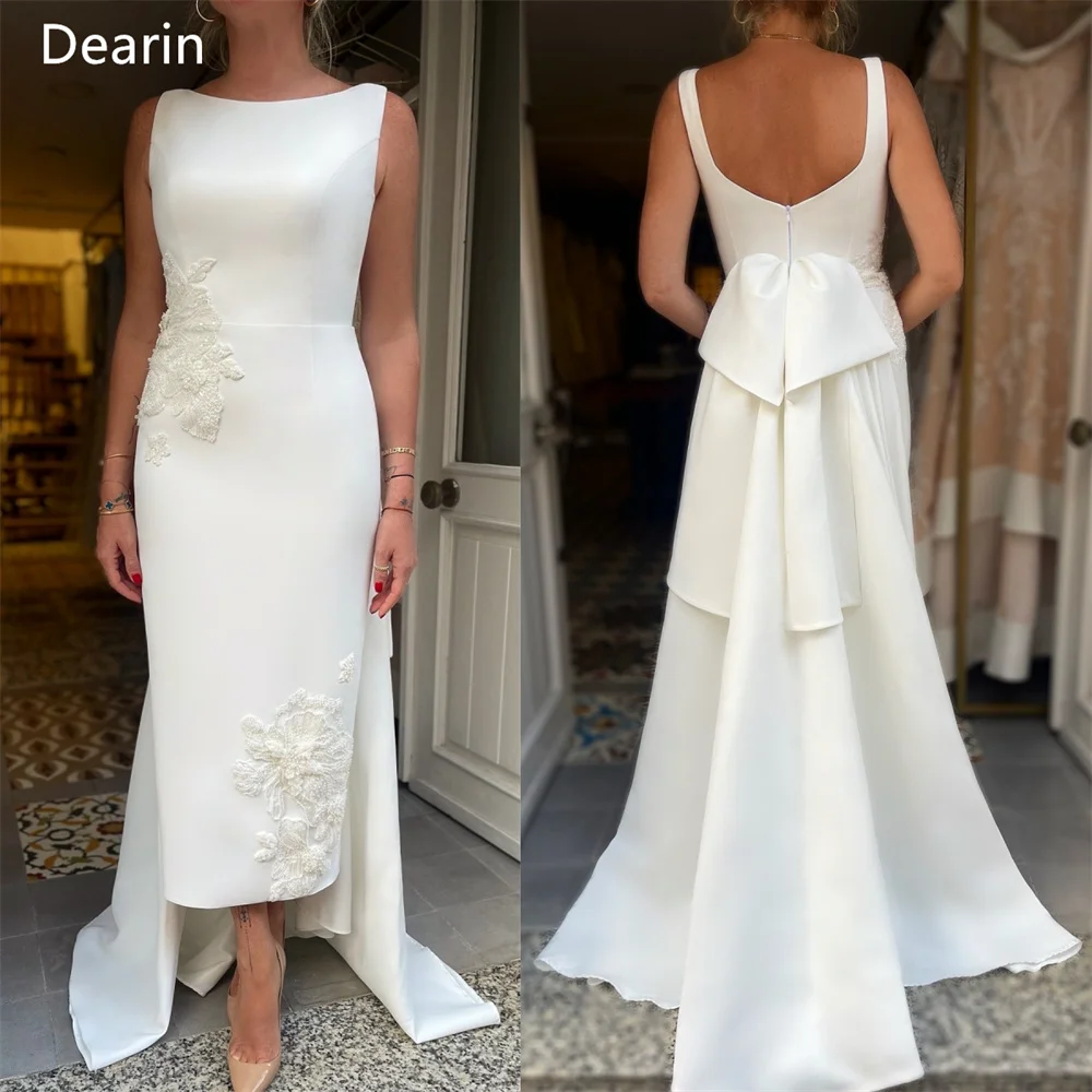 

Customized Prom Dress Women Evening Dearin Shoulder Girdle Column Floor Length Skirts Open Back Applique Sleeveless Bespoke Occa