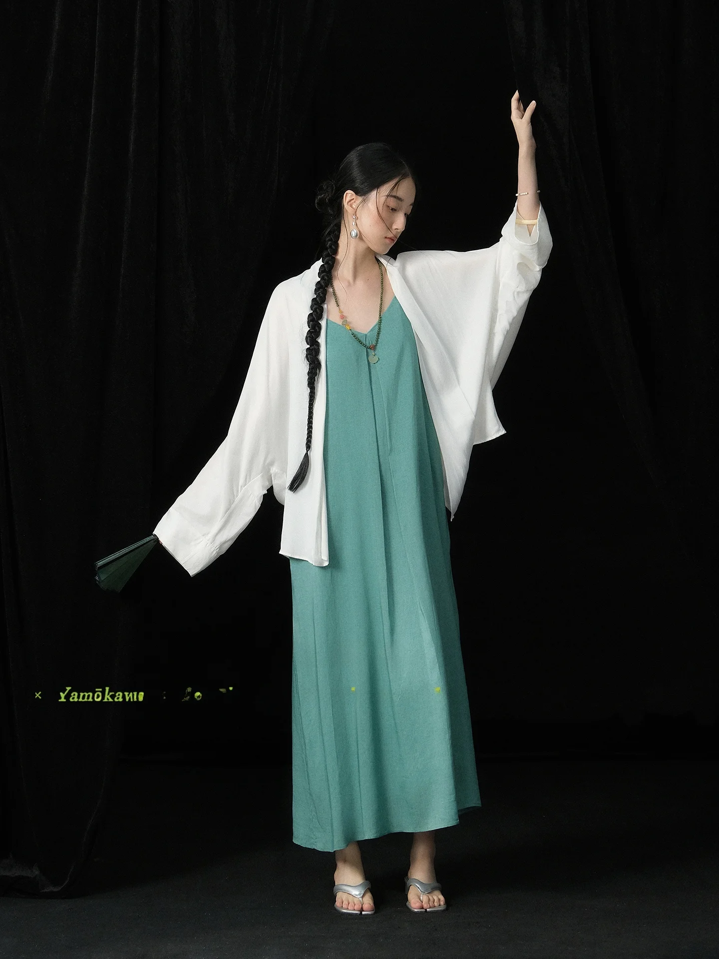 

Женское пальто Yaawa из китайского шелка с медным аммиачным покрытием, 3D-крой, свободный крой, длинный рукав, однотонное