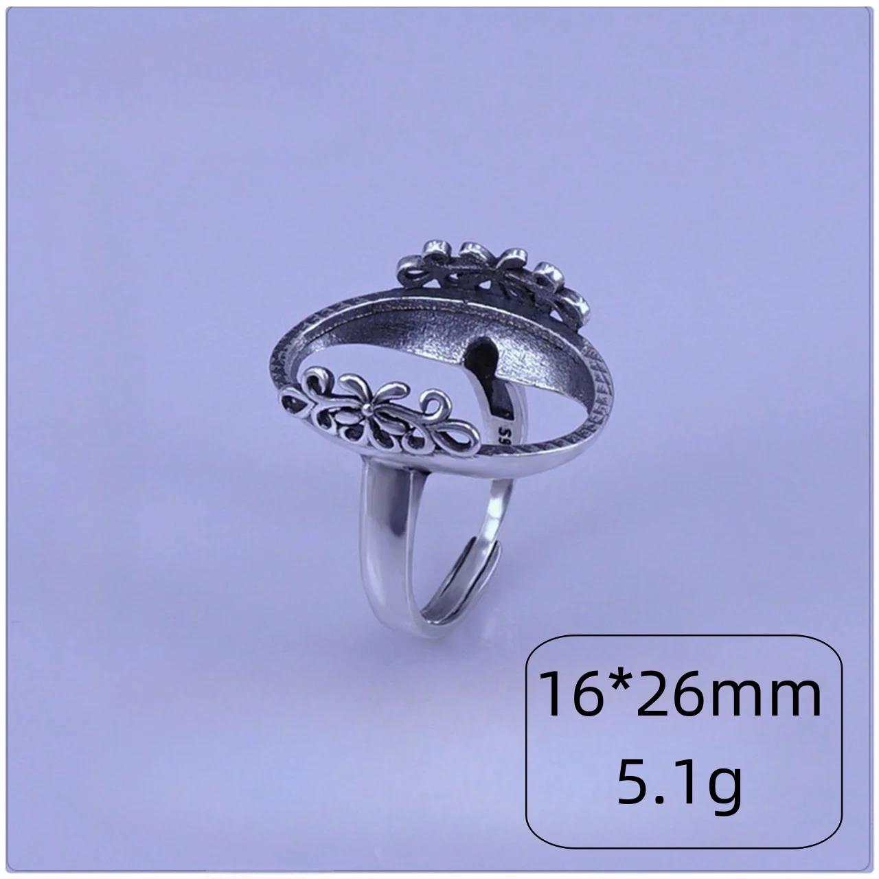 

S925 Pure Silver Oval 16*26mm Retro Openg Ring Settings With Turquoise Sapphire Amber wax Womens Support Gifts Jewelry Wholesale