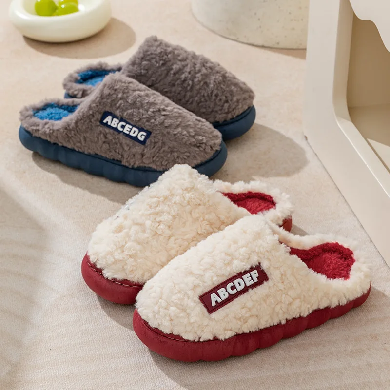 

Thick Sole Home Indoor Outside Boy Girls Slippers Winter Home Warm Fluffy Slippers High Heels Fur Cotton Shoes Ladies Couples