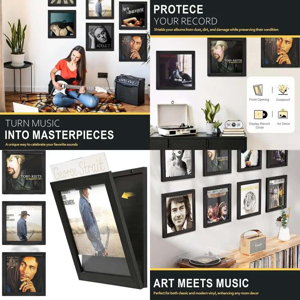 

3-Pack 12x12 Inch Vinyl Record Display Frames, Black for LP Album Covers