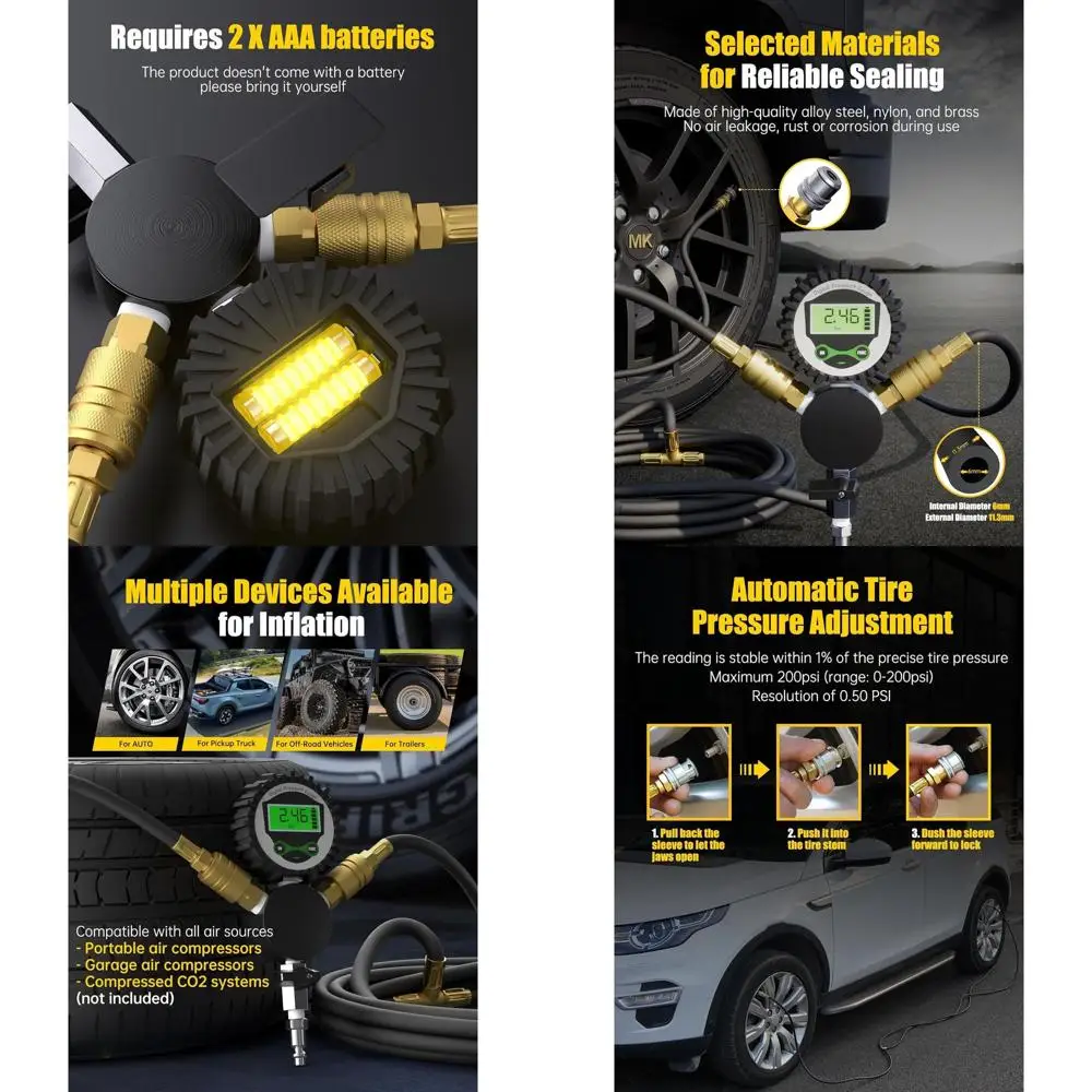 

Universal 4-Wheel Tire Inflator Deflator with Quick Connect and Flow Control for Cars, Trucks, and Off-Road Vehicles Up to 155 W