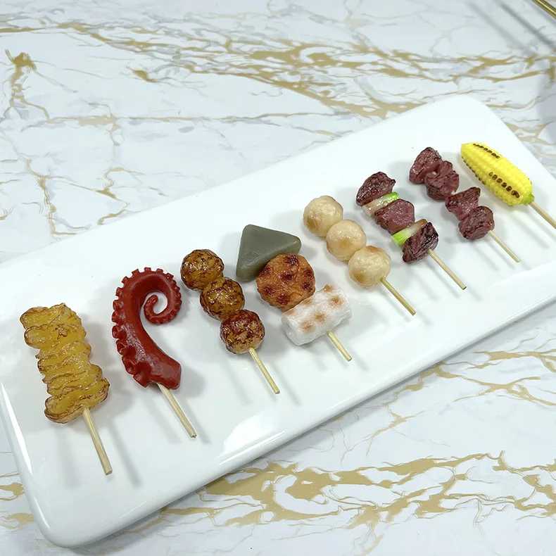 New simulation food keychain pvc food model pendant dual-purpose lamb skewers key chain Restaurant mold decoration