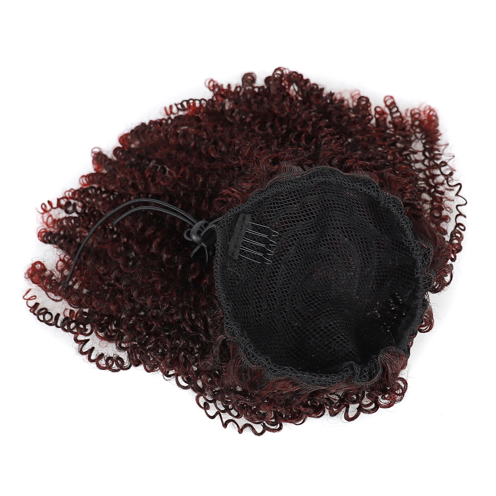 Short Red Afro Kinky Curly Synthetic Drawstring Ponytail Extensions For African Women Girls Black Pony Tail Wig Hair Pieces