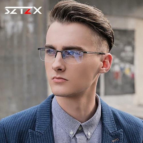 Imagen 2 del producto SZTZX gafas de lectura ultraligeras de medio marco para hombre, gafas graduadas para miopía con luz azul, gafas de sol ópticas fotocromáticas