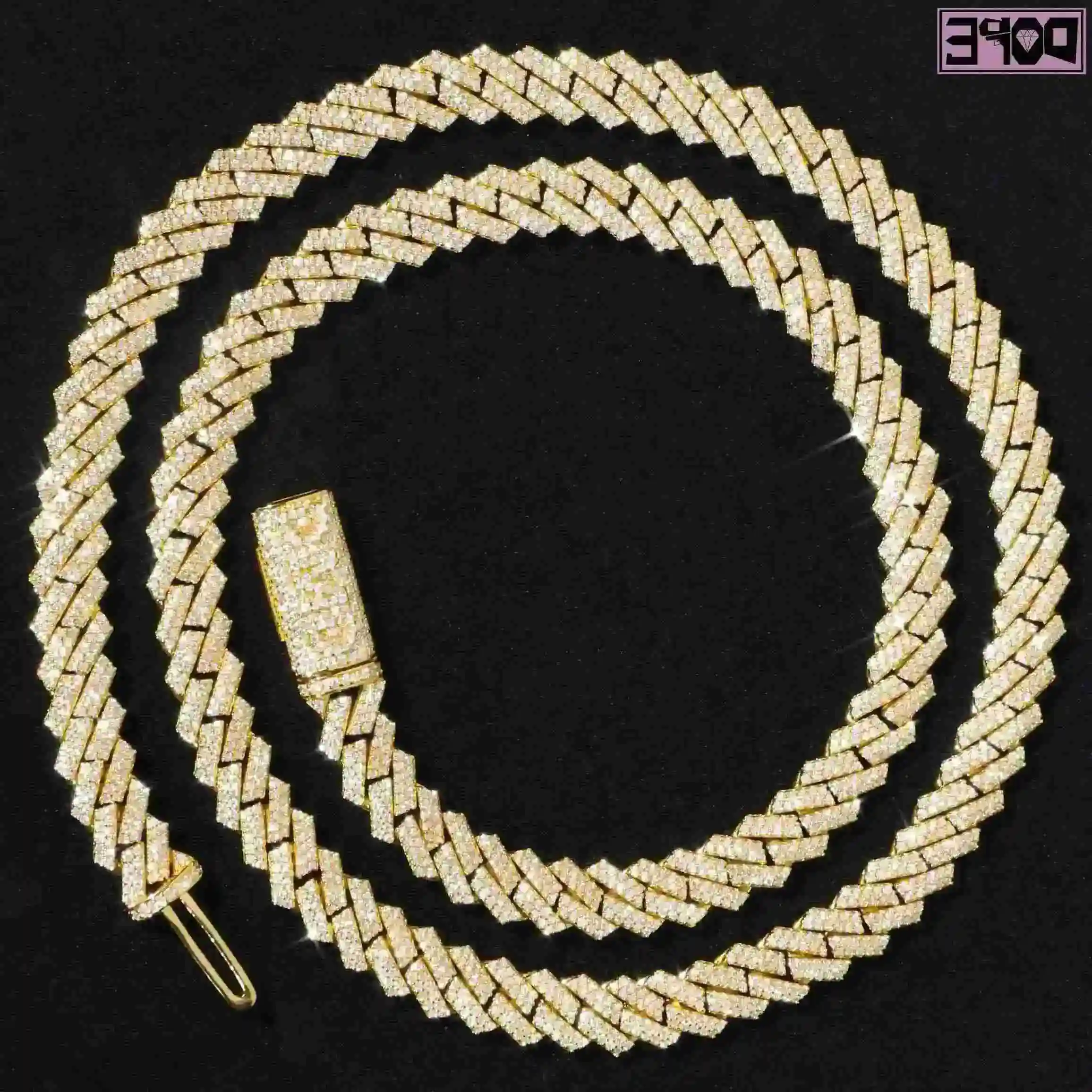 

VVS Iced Out Hiphop 10mm 2Rows Cuban Link Chain 925 Sterling Silver Gold Plated Bling Moissanite Cuban Chain