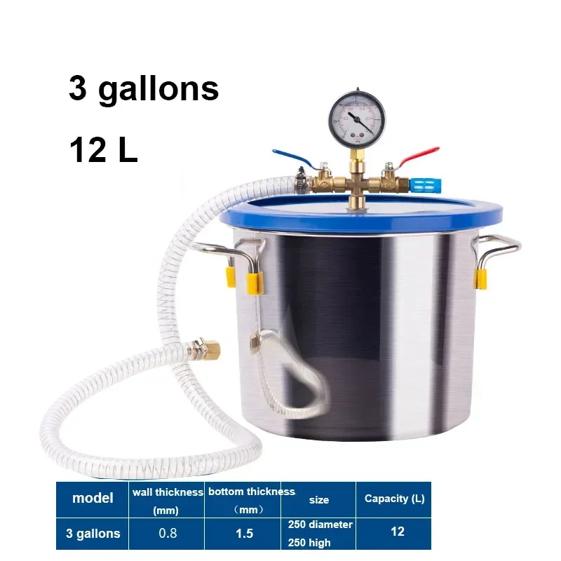 Stainless Steel Vacuum Pump Defoaming Bucket 1.5L 18L AB Glue Epoxy Resin Silicone Gypsum Vacuum Degassing Chamber Defoaming Bar