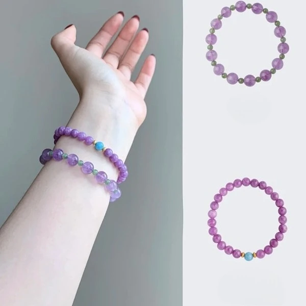 Lavender Purple Beaded Purple Jade Bracelet for Women Round Beads Bangle Chain Jewelry Gifts