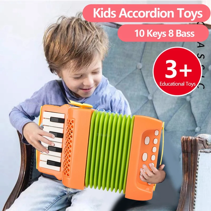 Accordion Toy 10 Keys 8 Bass Accordions For Kids Musical Instrument Educational Toys Gifts For Toddlers Beginners Easy To Use