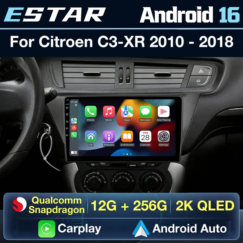 Wireless Carplay Auto Android 16 Car Radio For Citroen C3-XR 2010 - 2018 QLED Stereo 2K Screen Head Unit DSP Octa Core 2din BT