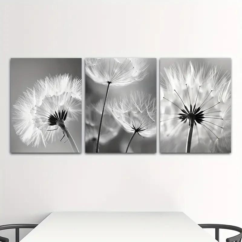 3pcs Hanging Painting Modern Black and White Dandelion Room Decoration Painting Retro Home Decoration Nostalgic Art Mural Withou