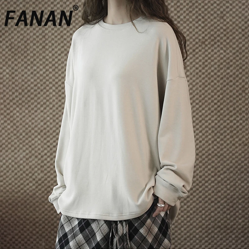 

FANAN корейский стиль футболка с длинным рукавом для женщин с круглым вырезом однотонные топы в стиле минимализм женская одежда модная зимняя новинка