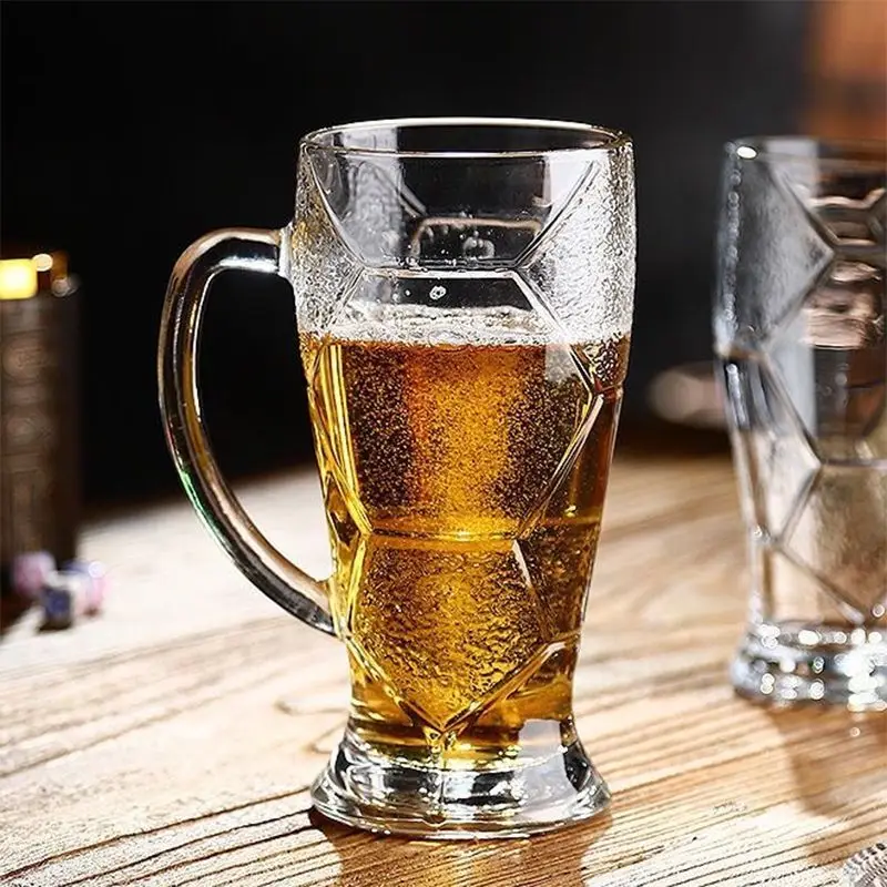 500ml Football Patterned Beer Glass, Ultra Large Capacity Craft Beer Cup, Party Draft Beer Handle Cups, Wine Glass Accessories