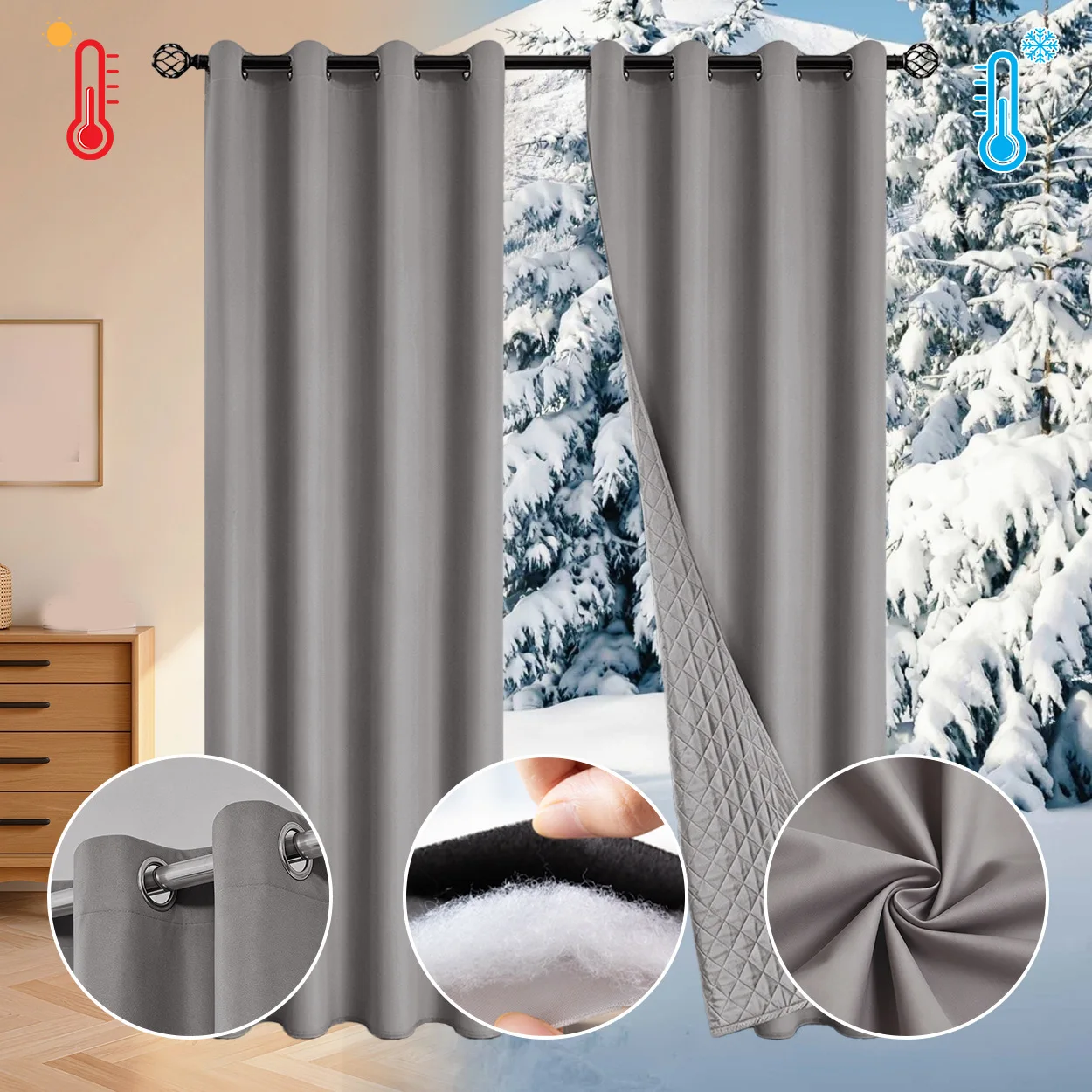 Winter Thickened Quilted Curtains Windproof Noise Reducing Room Dividing Decor for Living Dining Room Bedroom Window Ornament