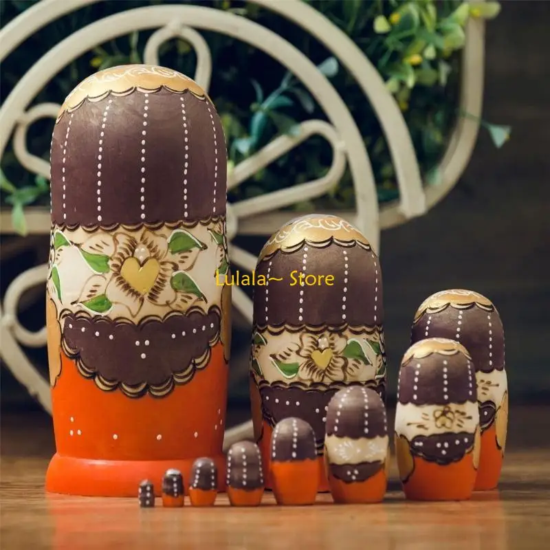 Y4QA Collectible Russian Nesting Dolls 10pcs Matryoshka Babushka Set Handpaint Stacking Doll Folk Arts Festival Ornament