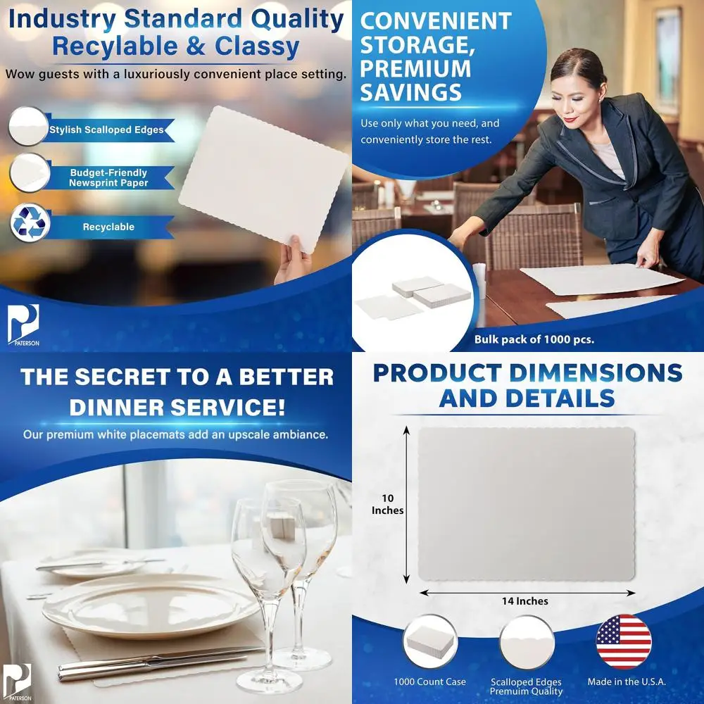 

1000 Pack Scalloped White Newsprint Placemats, 10x14 Inches, Disposable for Kids' Coloring