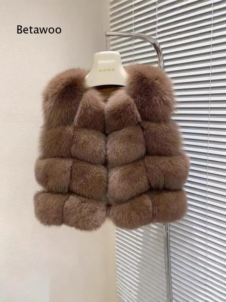 Womens Faux Fur Vest Sleeveless Stand Collar Plush Waistcoat Solid Color Thick Warm Gilet For Autumn Winter Daily Street Outfit