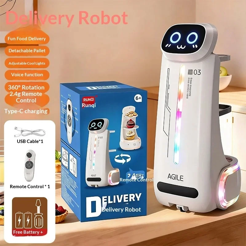 RC Delivery Robot Agile 03 With Double Tray Voice Function Colorful Lights & Sound Effects Kids Interactive Educational Toy Gift