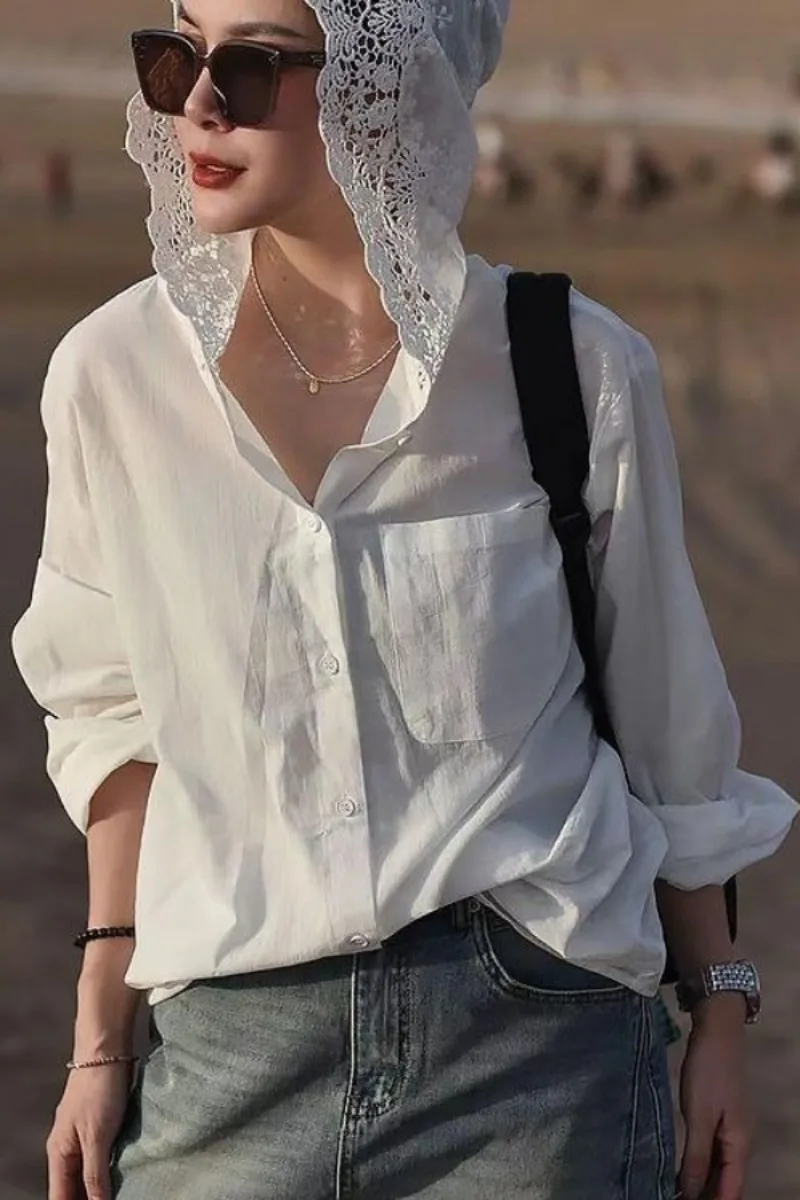 

Высококачественная шикарная рубашка, новинка 2025, весна-осень, кружевная дизайнерская рубашка с капюшоном, легкая солнцезащитная куртка, солнцезащитная одежда