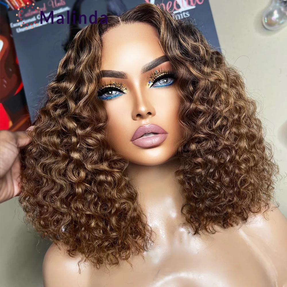 

Highlight Blonde Curly BOB 13x4 Glueless Human Hair Wigs Brazilian Short Curly Bob Transparent Lace Frontal Wigs For Women