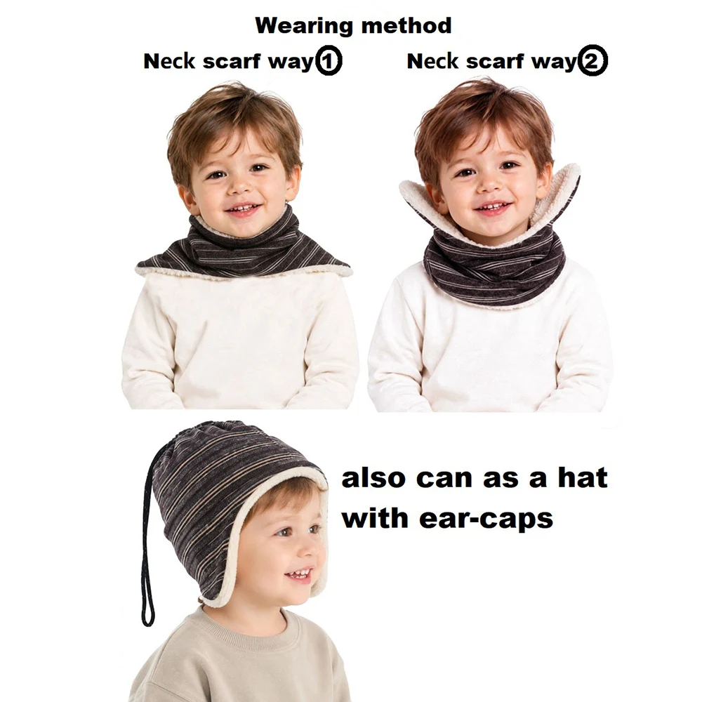 2-10T Winter Striped Warm Plush Scarf for Boys Girls Adjustable Outdoor Cozy Baby Neck Gaiter Kids Scarf Ring Collar Muffler