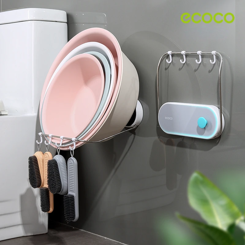 ECOCO Folding Washbasin Stand Bathroom Storage Rack with Hook Washstand Fashion Simple Style Organizer Bathroom Storage Holder