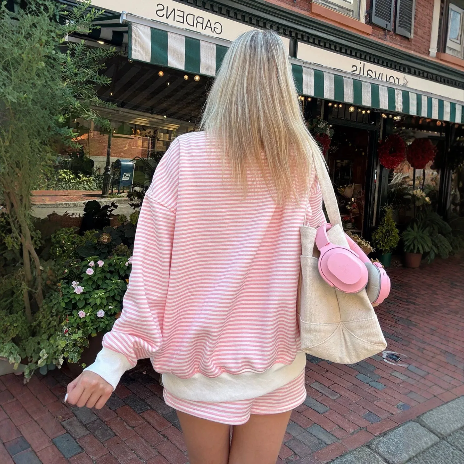 Women's Autumn Striped Color Block Long Sleeve High Neck Loose Fit Combed Cotton Casual Hoodie with Kangaroo Pocket and Ribbed view 2
