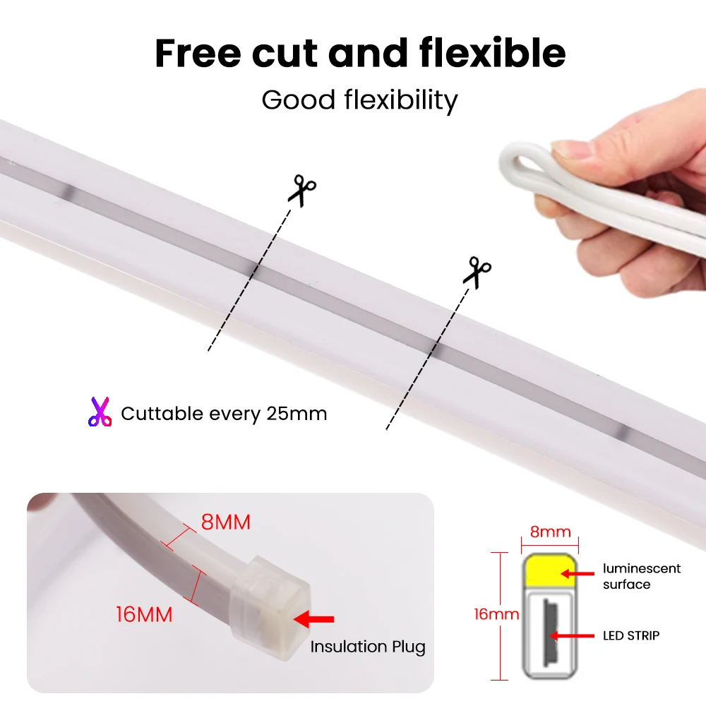 Neon LED Strip Light 12V 120LEDs/M 6X12MM Silicone Neon Rope Light White/Blue/Pink/Yellow/ P67 Waterproof Home Garden Decoration