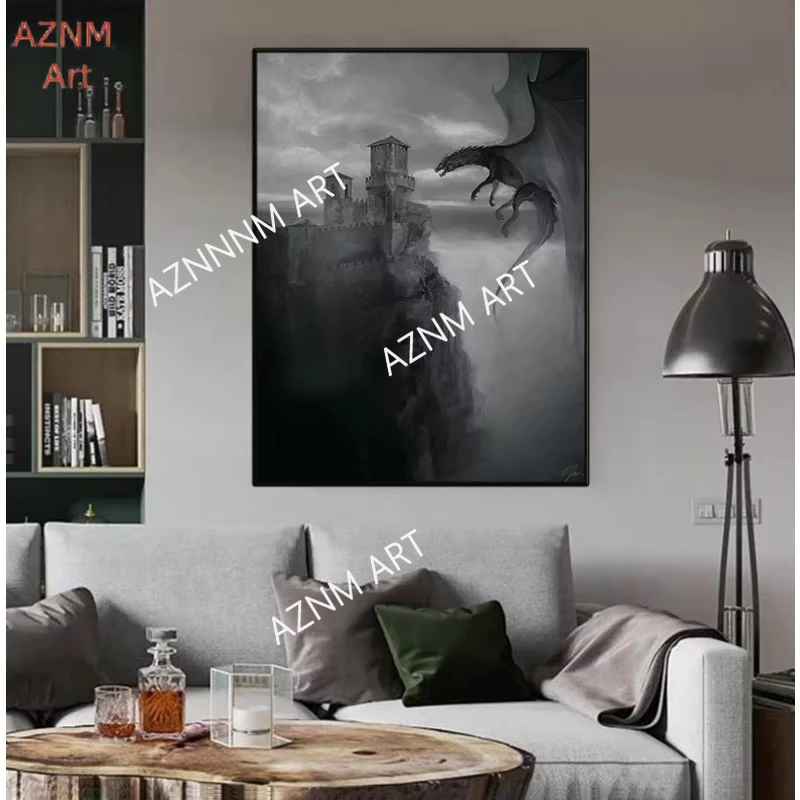 Black and White Fantasy Dragon Stag Poster Vintage Storm RiderFourth Wing Canvas Painting Wall Art for Living Room Home Decor