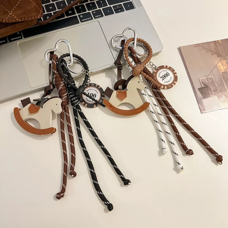 Practical Leather Horse Pendant Keychain With Braided Rope Bags Pendant Charm For Stylish Phone And Bag Accessories