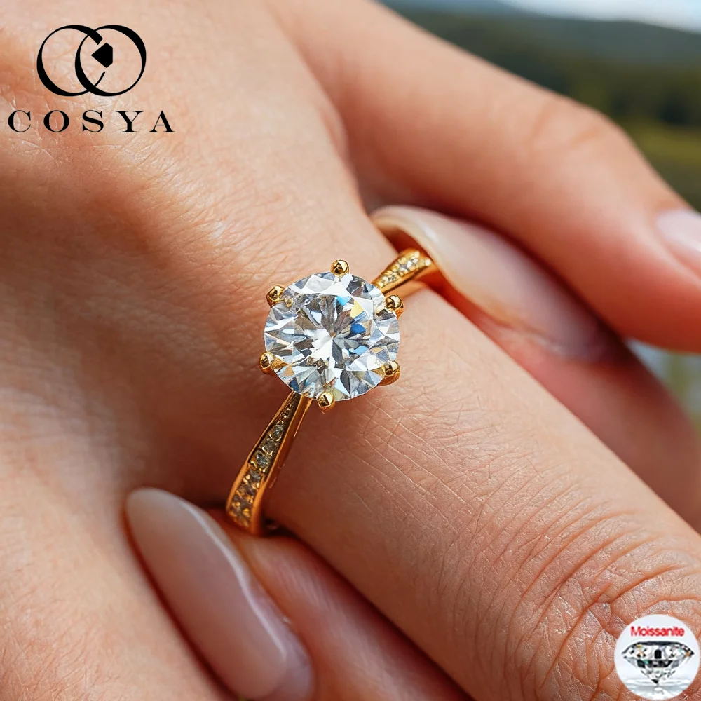 

COSYA 1/2CT D Цвет Муассанит Кольцо Для Женщин S925 Посеребренное Золото 18 К VVS1 Лабораторный Бриллиант Свадебные Классические Изящные Ювелирные Изделия
