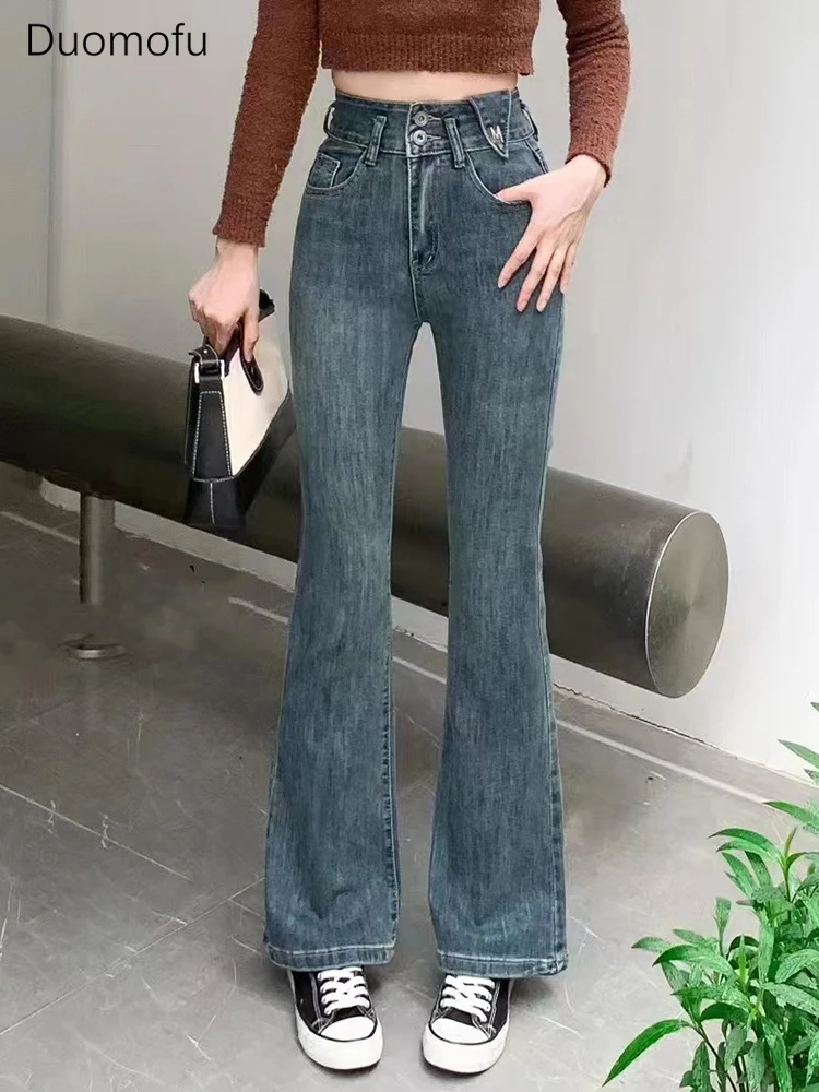 Duomofu Autumn Vintage Chicly High Waist Slim Casual Women Jeans Basic Washed Classic Full Length Fashion Straight Female Jeans