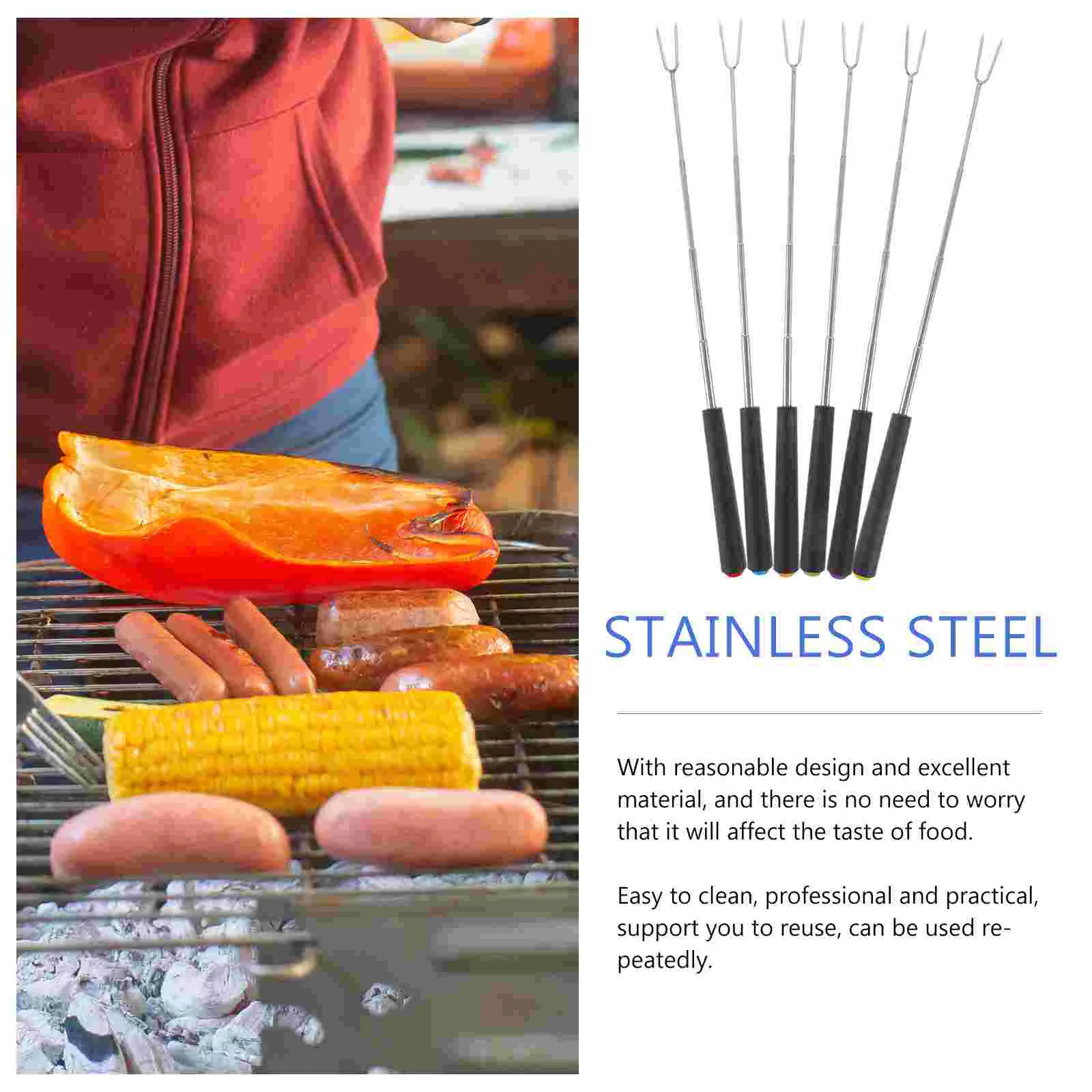 6 Pcs Barbecue Telescopic Fork Camping Accessories Cooking Abs Roasting Meat Forks