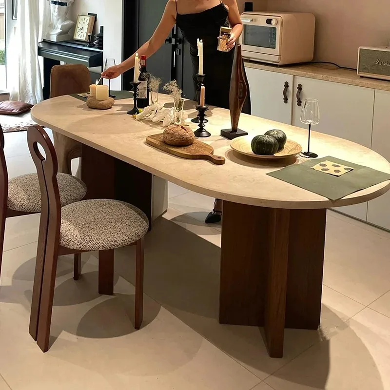 

Designer Italian Wood Dining Table Unique Party Wooden Oval Dining Table Set Luxury Space Saving Tavolo Pranzo Furniture Home