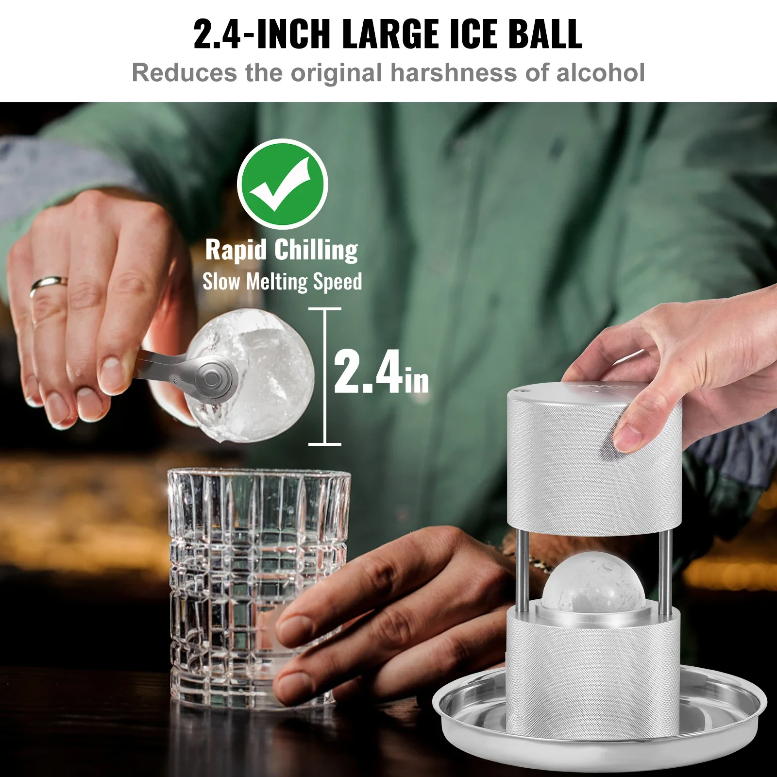VEVOR-Molde esférico para Hacer bolas de hielo, bandeja de whisky de 60mm, molde sin burbujas, caja de bolas de hielo de cristal DIY para Bar y cóctel