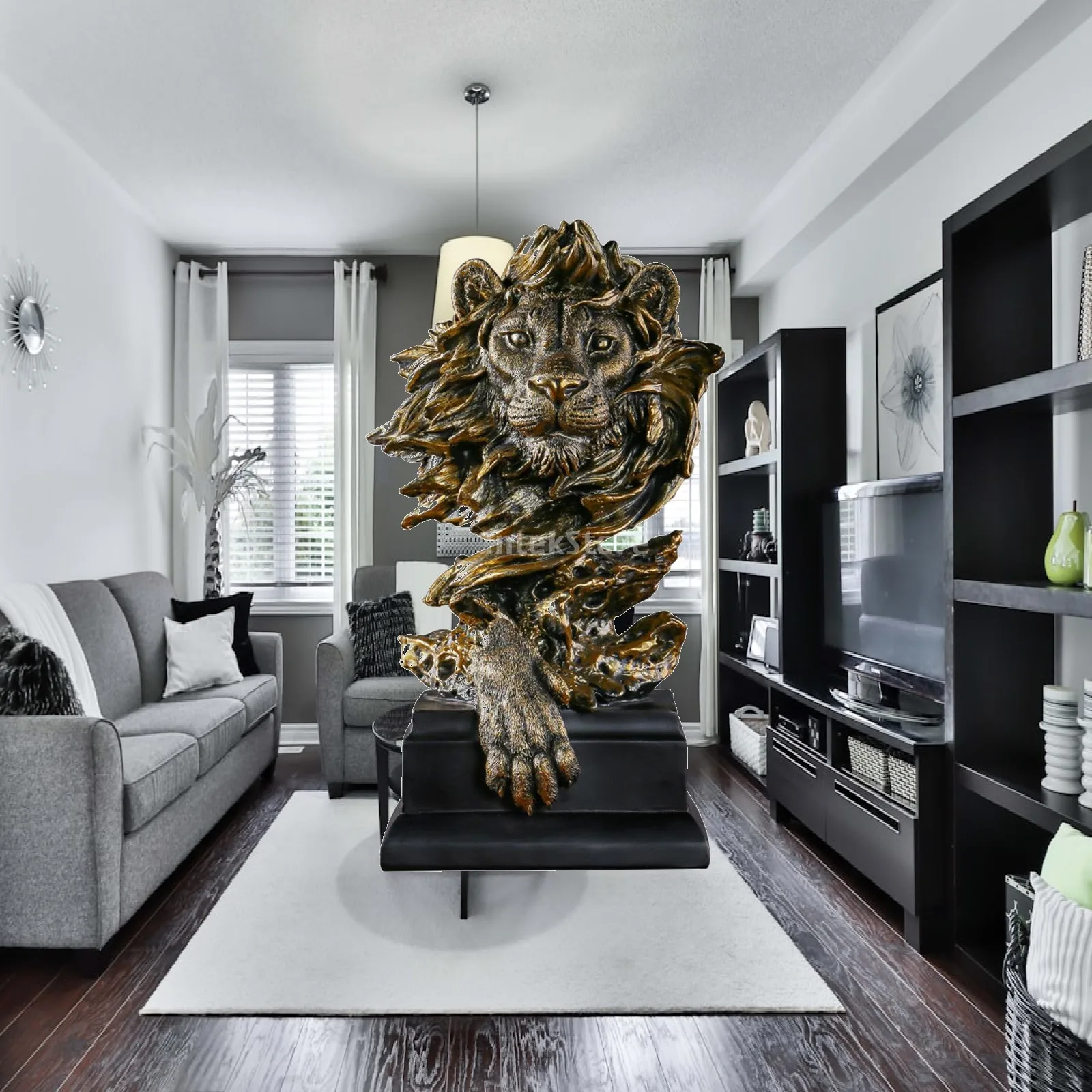 Modern 3 Statue with Base, Animal Figurine Sculpture Ornament, Desktop Shelf Cabinet Arrangement Feng Shui Bookcase