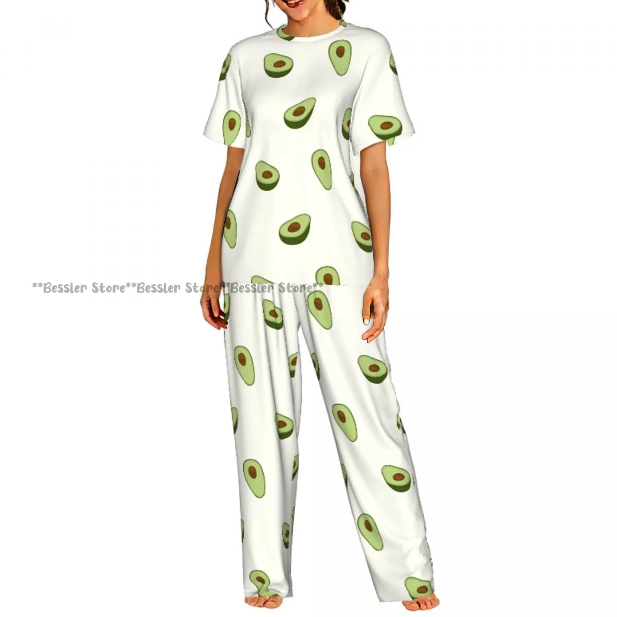 Avocado Pattern Pajamas Set Short-sleeved Women Home Clothing