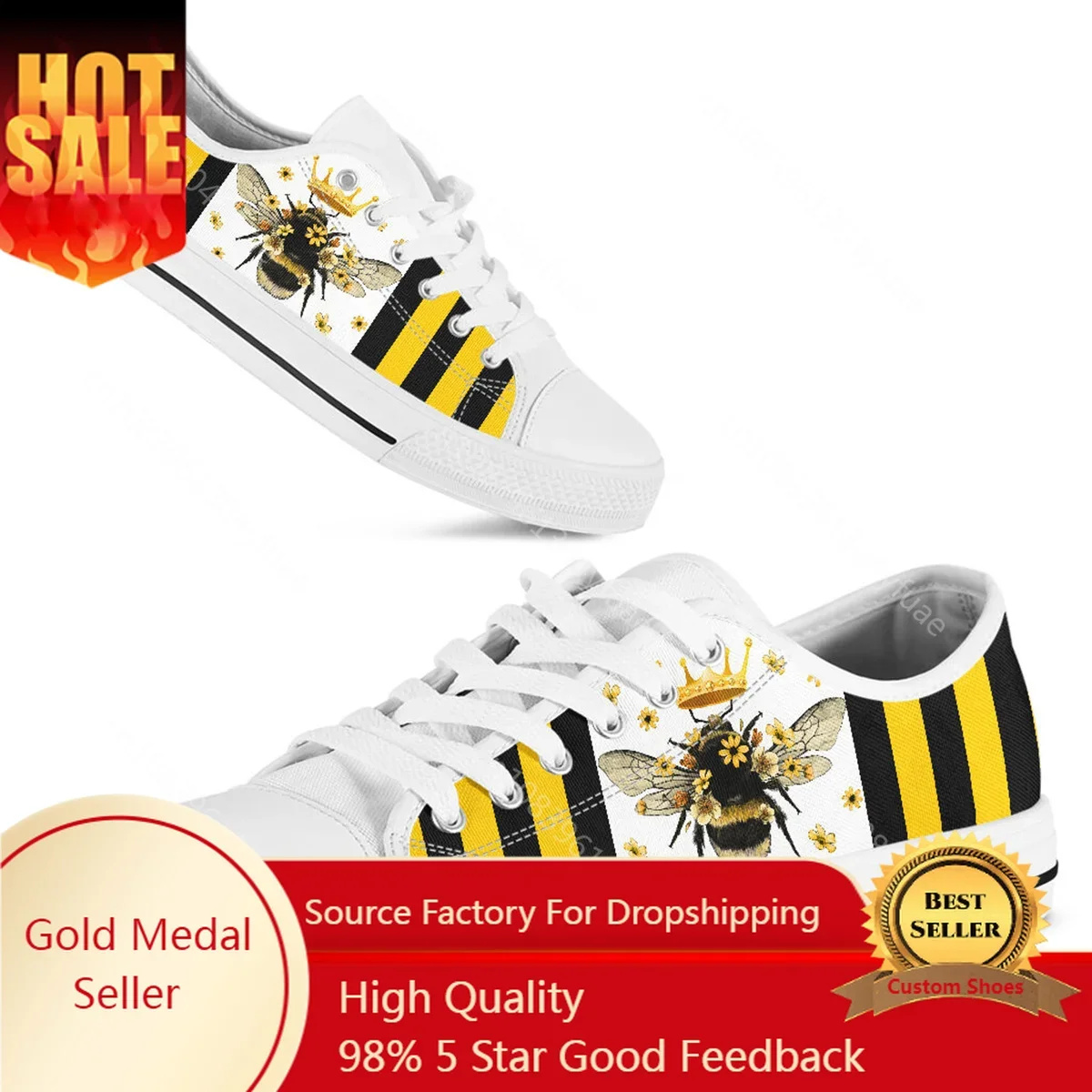 Shoes for Women Bee Queen Strip Casual Flats White Lace up Shoes Comfortable Breathable Canvas Sneakers sapatos femininos