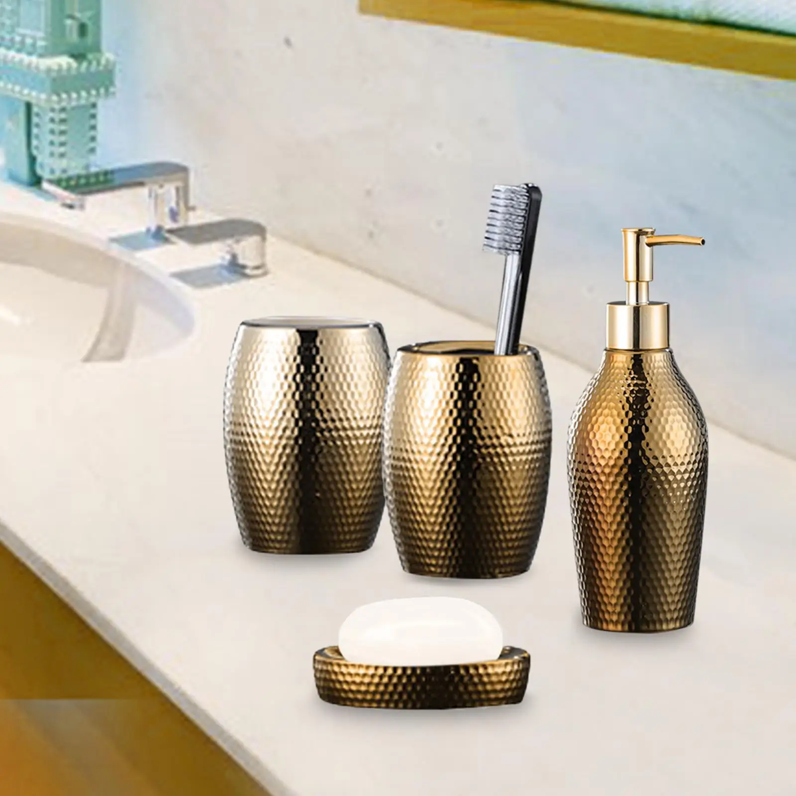 Nordic Bathroom Accessories Set, Ceramic Bath Golden Supplies 4 Pcs/Set